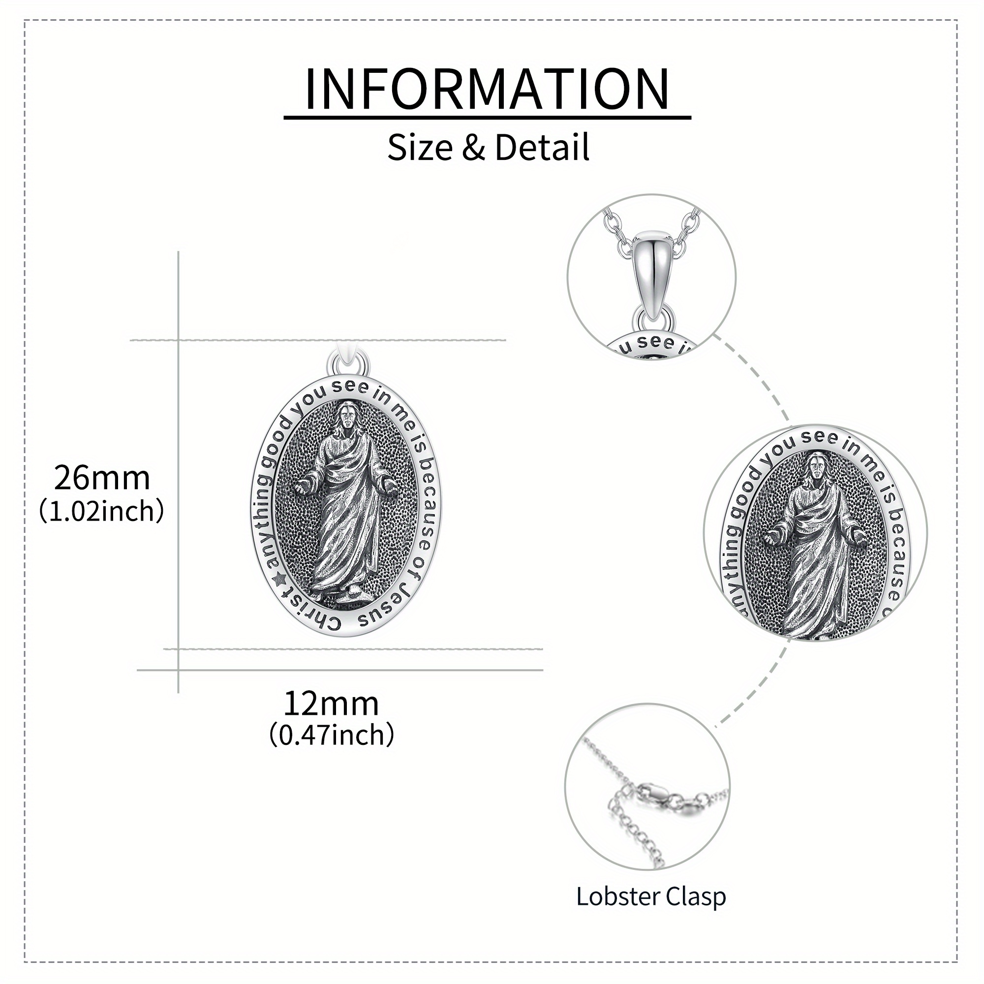 925 Sterling Silver Jesus Pendant Necklace, Religious Gift